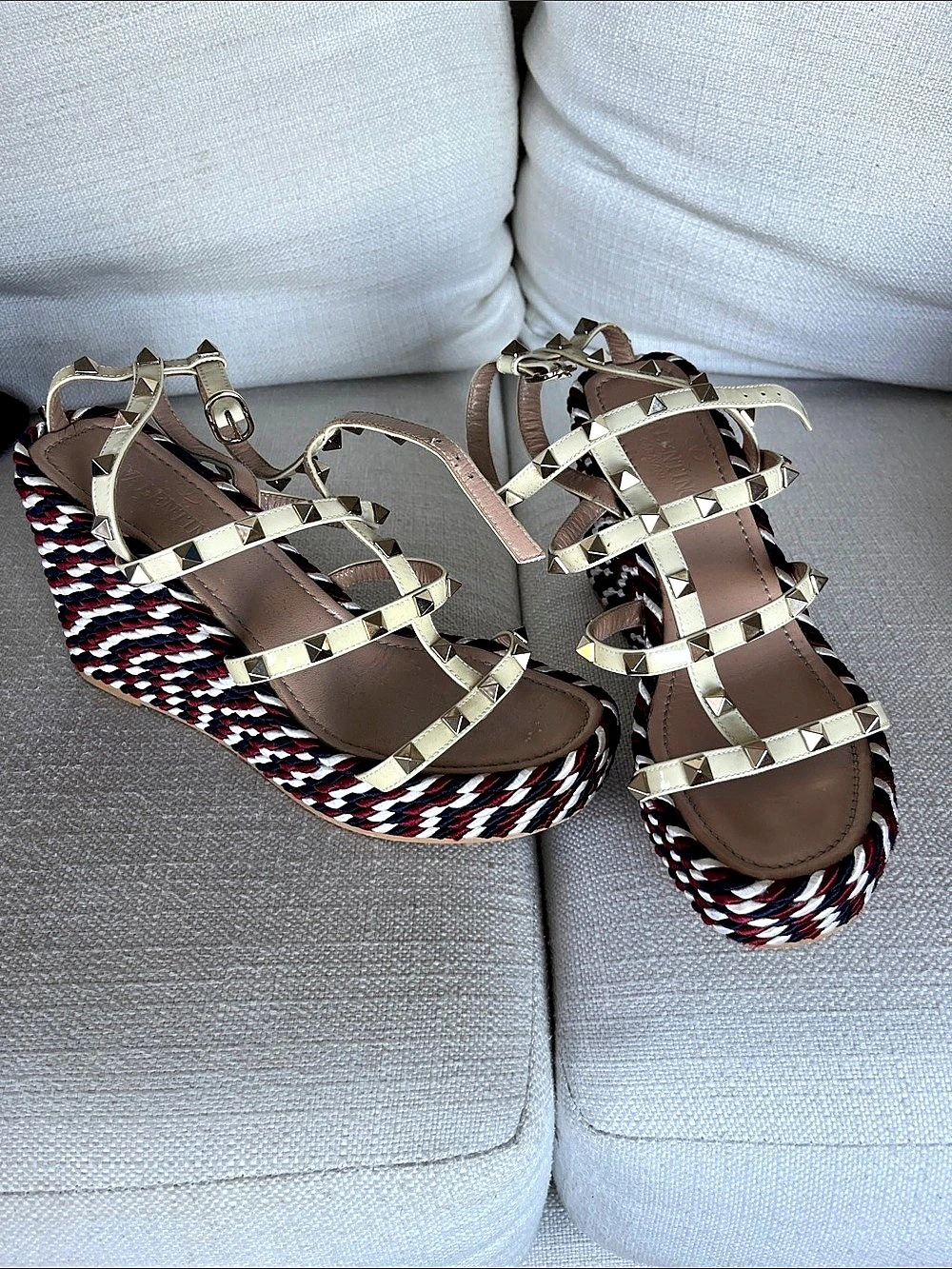 Valentino Rockstud Wedges Red & White & Navy EU 37